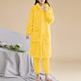 thumbnail image 2 of Timegard 2pc Pajamas Outfits for Women Fleece Hooded Button down V Neck Bathrobe with Pockets Fuzzy Warm Cinch Bottom Pants Loungewear Sets, 2 of 7