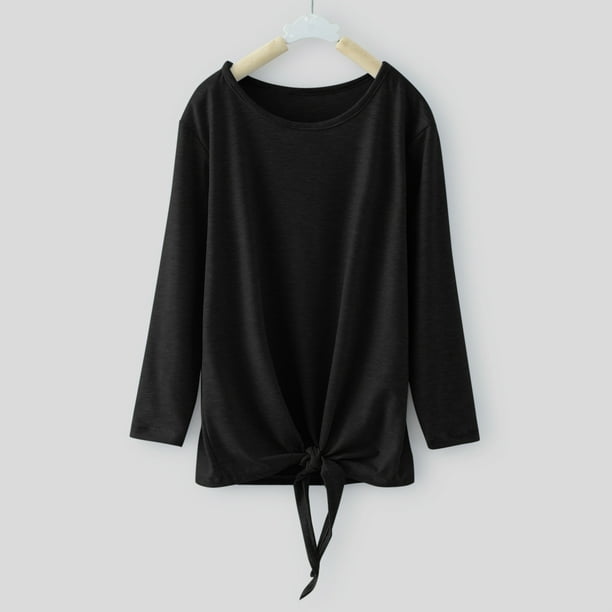 Gibobby Blusa Ninas Camiseta basica solida de cuello redondo para ninas pequenas para ninos pequenos camisetas sin mangas con en la parte delantera blusa informal holgada Negro 10 11 Anos Walmart en l...