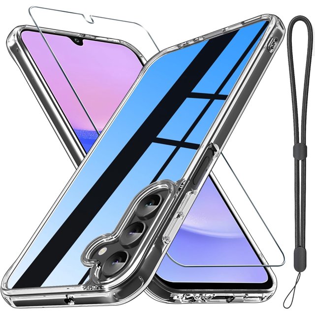 KOMI Compatible with Samsung Galaxy A15 5G Case with Screen Protector+Camera Lens Protector,Heavy Duty Full Body Phone Cover Built in Metal Ring Holder Kickstand,2024 Clear
