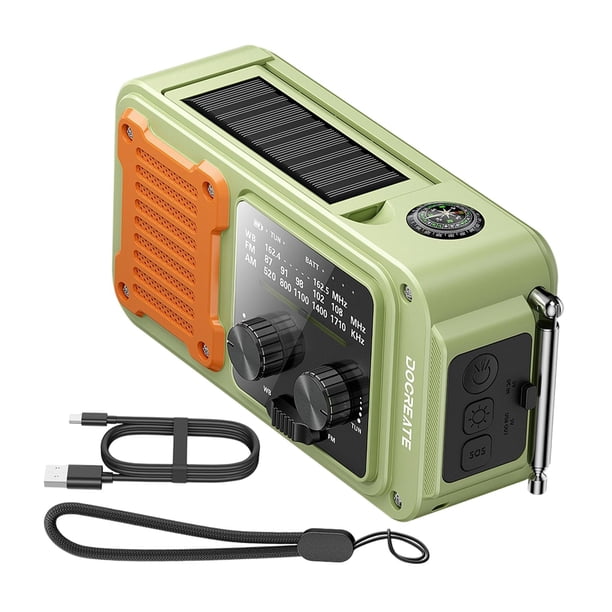 Radio de emergencia Preparación para emergencias Banco de energía solar para teléfono, clima verde