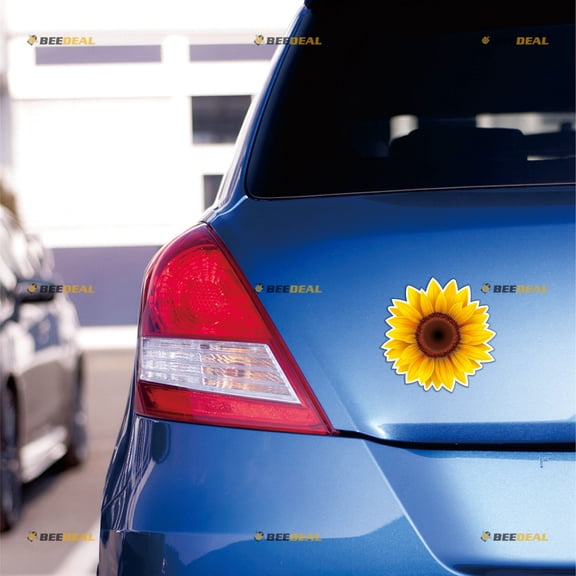 Sunflower Flower Car Magnet Magnetic Sticker Decal - 4 Pack Reflective 2" 3" 4" 5" - for Truck Door Fridge Reusable Waterproof