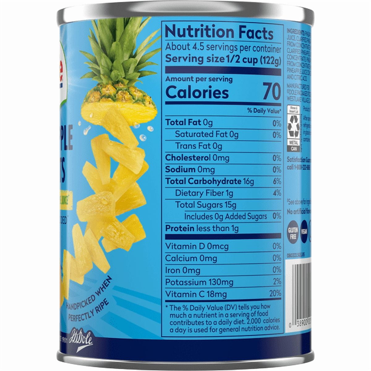 Dole Pineapple Tidbits in 100% Pineapple Juice, 20 oz Cans (Pack of 6) – No Added Sugar, Gluten-Free, Non-GMO, Shelf-Stable Canned Fruit