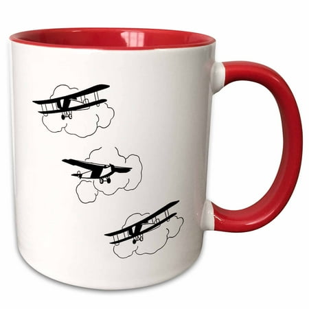 

3dRose 3 Vintage Cartoon Biplanes - Two Tone Red Mug 11-ounce