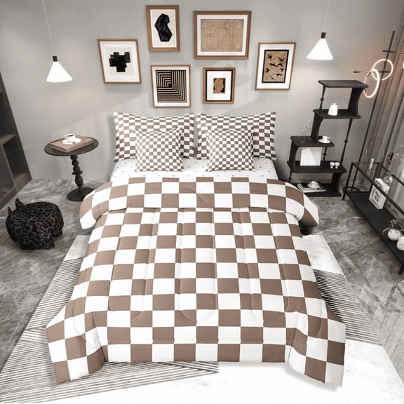 Erosebridal Geometric Buffalo Bedding Sets Twin Size,Checkered Grid Comforter Sets with Sheets,Plaid Room Decorative,Breathable,7-Piece