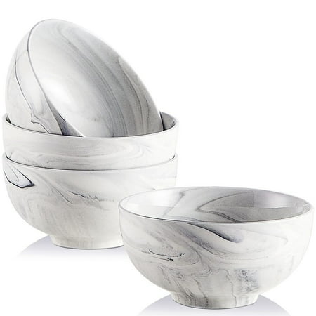 

MALACASA 4 Piece Porcelain Soup Salad Bowls Set Marble Gray 25 Oz.