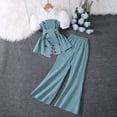 thumbnail image 4 of CPNG Girl's Summer Formal Wear 2 Piece Outfits Teen Girls Puff Sleeve Belted Blouse Top and Bell Bottom Pants Set(Mint Green,8 Years), 4 of 9