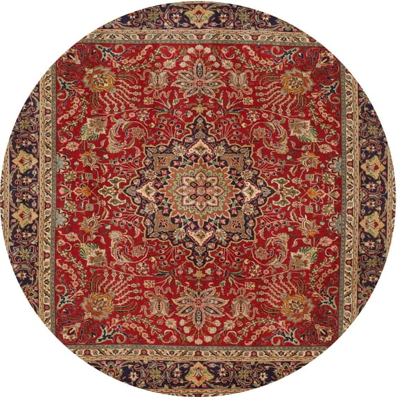 Ahgly Company Indoor Round Traditional Red Medallion Area Rugs, 3' Round