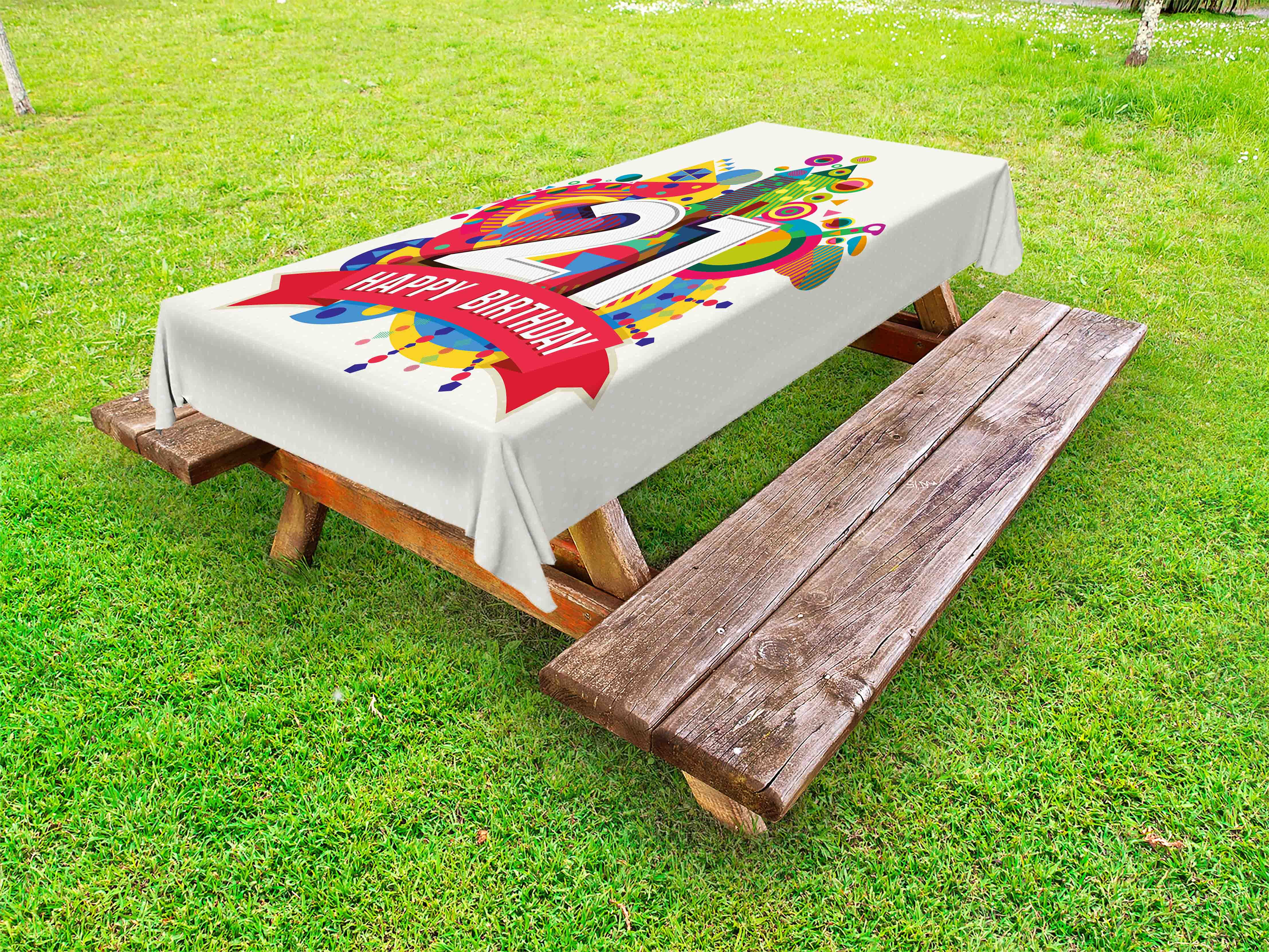 21st Birthday Outdoor Tablecloth, Colorful Design Happy Birthday Themed