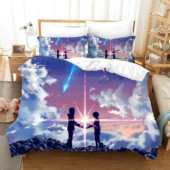 Your Name Luxury Bedding Set Japan AnimeDuvet Cover Set Comforter Bedspread Linen Printed Home Textile3-Piece Bedding Set (1 Duvet Cover + 1004 Pillow Shams) Bed Sheets