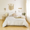 thumbnail image 2 of Move Over White Taupe Bedding Sets King Reversible Pom Poms Duvet Cover Set Ball Fringe Pattern 100% Washed Microfiber No Filling, 2 of 8