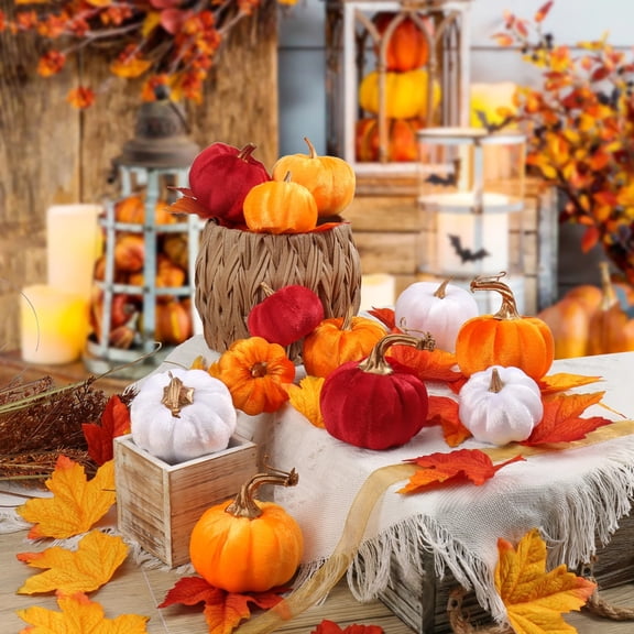 86-Piece Artificial Pumpkin Decor Set, Foam Pumpkins Pine Cones Maple Leaves, 2026 Fall Harvest Farmhouse Thanksgiving Table Centerpiece for Home Shelf Indoor Display