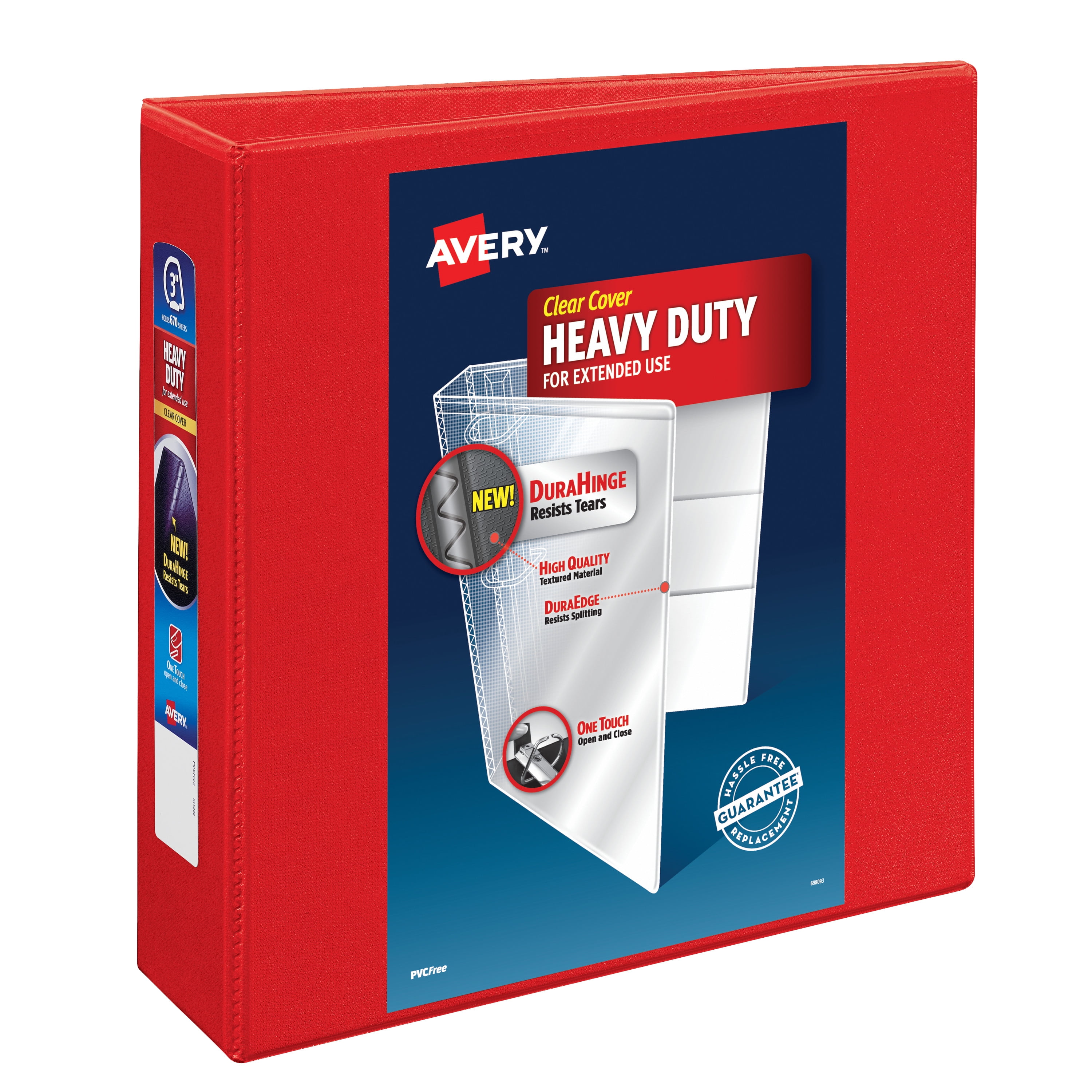 Avery Heavy Duty View Binder, Red, 3-inch, Slant Ring, One-Touch, 635 Sheets