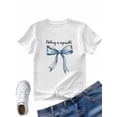 thumbnail image 7 of Women's T-Shirt Blue Bow Nothing Is Impossible Short Sleeve Casual Tee Classic Crew Neck T Shirt for Women White, L, 7 of 7