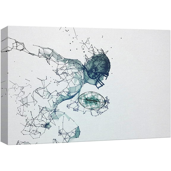 Aaheei Canvas Print Wall Art Blue Geometric Line Polygon Football Player Sports Athletes Digital Art Modern Art Rustic Scenic Urban Exercise Colorful for Living Room, Bedroom, Office