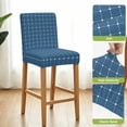 thumbnail image 4 of Blue Gingham Bar Stool Covers - Stretch Dining Chair Covers Set of 2, Modern Minimalist Geometric Plaid Bar Chair Cover Removable Counter Stool Pub Chairs Slipcovers Protectors for Kitchen/Cafe, 4 of 9