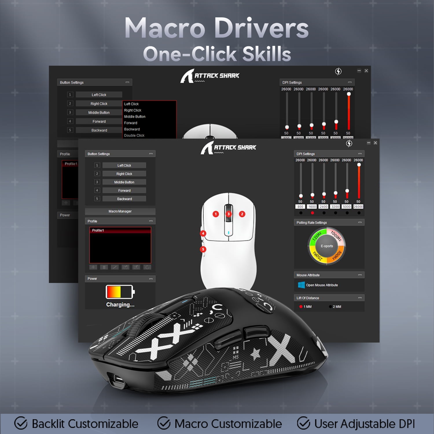 ATTACK SHARK X3 49g SUPERLIGHT Gaming Mouse, PixArt PAW3395 Sensor, BT/2.4G Wireless/Wired, 6 Adjustable DPI up to 26000, for Win10/11/Xbox/PS/Mac