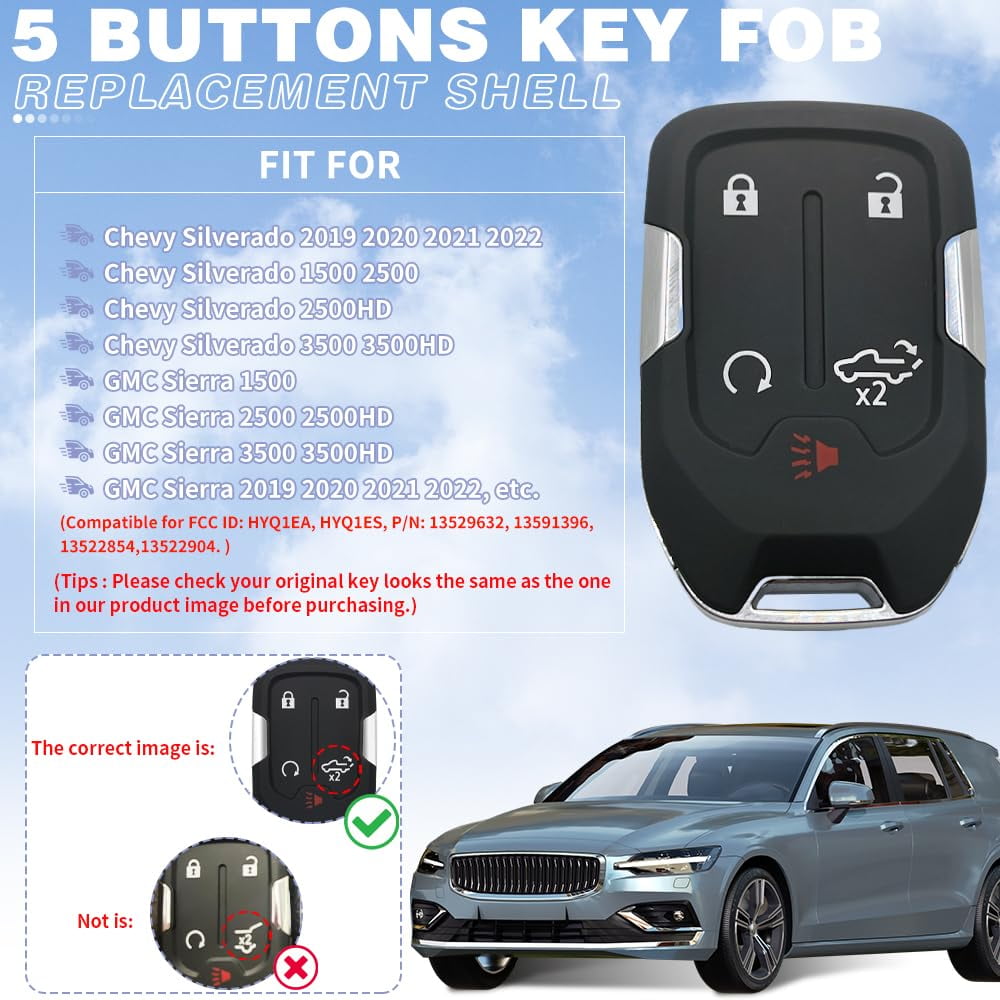 Replacement Key Fob Shell Case For 2019-2022 Chevy Silverado & GMC Sierra - Type A Smart Keyless Remote Cover