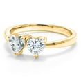 thumbnail image 2 of Gem Stone King 18K Yellow Gold Plated Silver Ring Heart Shape Sky Blue Aquamarine and Moissanite (0.84 Cttw, Size 5), 2 of 6