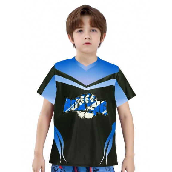 TiaoBug Kids Boys Quick Dry Short Sleeve T-shirts Lightweight Boxing Sport Tops Workout Running Tees Blue 6