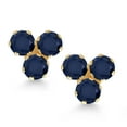 thumbnail image 2 of Gem Stone King 14K Yellow Gold Blue Sapphire Trio Three Stone Stud Earrings for Women (0.90 Cttw, Gemstone September Birthstone, Round 3MM), 2 of 4