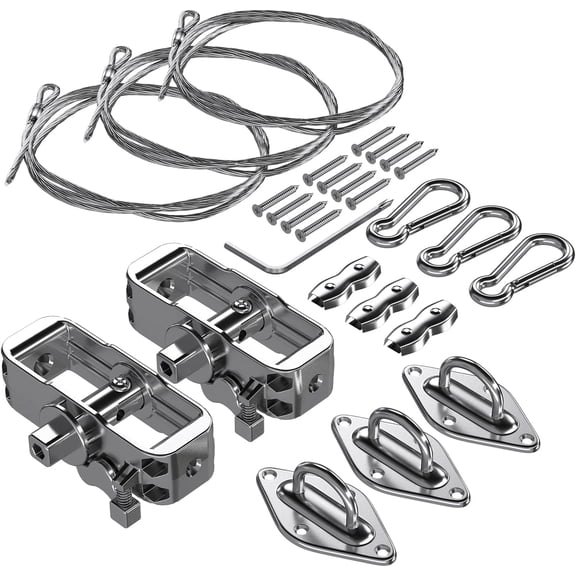 Sunshade Sails Hardware Kit, Heavy Duty Sun Shade Sail Accessories, 18' Long Stainless Steel Wire Awning Attachment Tightener Set for Triangle Deck Cover