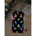 thumbnail image 3 of Girls Straps Sleeveless Glow In The Dark Coconut Tree Print Bodycon Slim Dresses, 7-14Y Kids Party Dress, 3 of 8