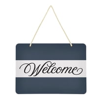Dark Blue Welcome Sign Front Door PVC 14x10 inch Hanger Hello Sign Farmhouse Wall Porch Home Outside Decor