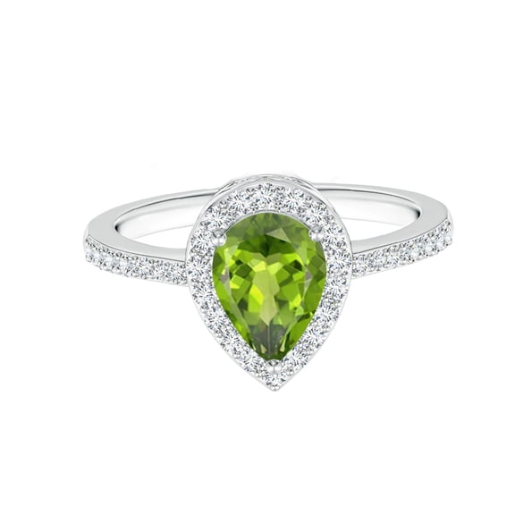 925 Sterling Silver Pear 1.30 Ctw Peridot Gemstone Solitaire Accents Women Wedding Ring