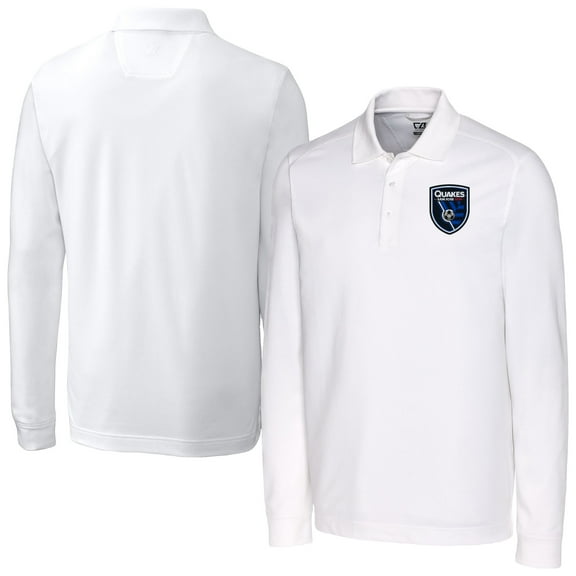 Men's-Cutter & Buck  White San Jose Earthquakes Advantage Eco Tri-Blend Pique Long Sleeve Polo