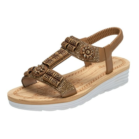 

ZHAGHMIN Braided Heeled Sandals Summer Vintage Rhinestone Sandals With Thick Soles For Women Wearing Casual Beach Muffin Sandals Sneaker Sandals For Women Metallic Sandals For Women Flat Sandals For