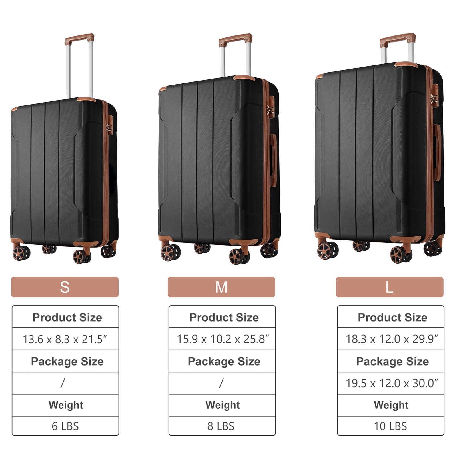 Hardside Suitcase, Luggage Sets 3 Piece, Hard shell ABS Lightweight Durable Suitcases with Double Spinner Wheels 20/24/28 Inch (Black Brown), Black Brown Hardside Luggage,Hardside Checked Luggage