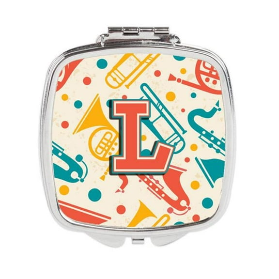 Carolines Treasures  Letter L Retro Teal Orange Musical Instruments Initial Compact Mirror