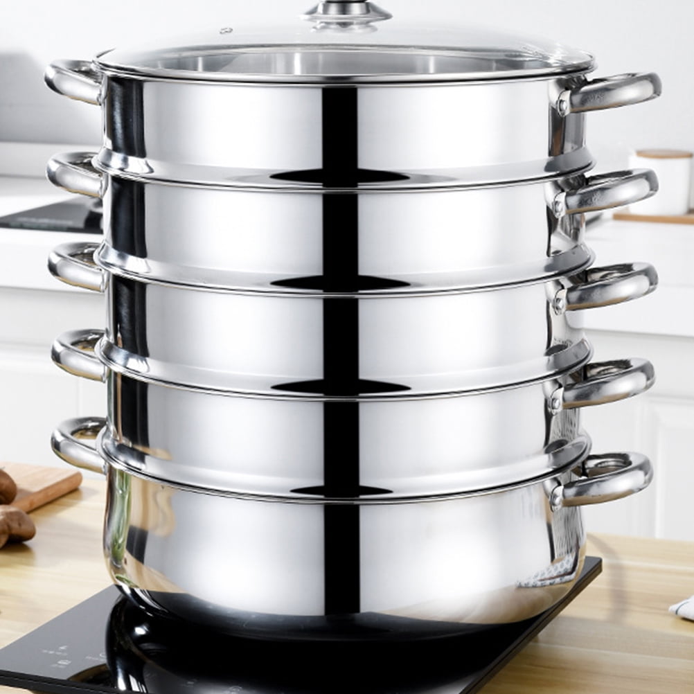 Thick-bottomed Stainless Steel Steamer Pot 2 Tier Food Steamer for Cooking  Multipurpose Cookware with Tempered Glass Lid for Vegetable