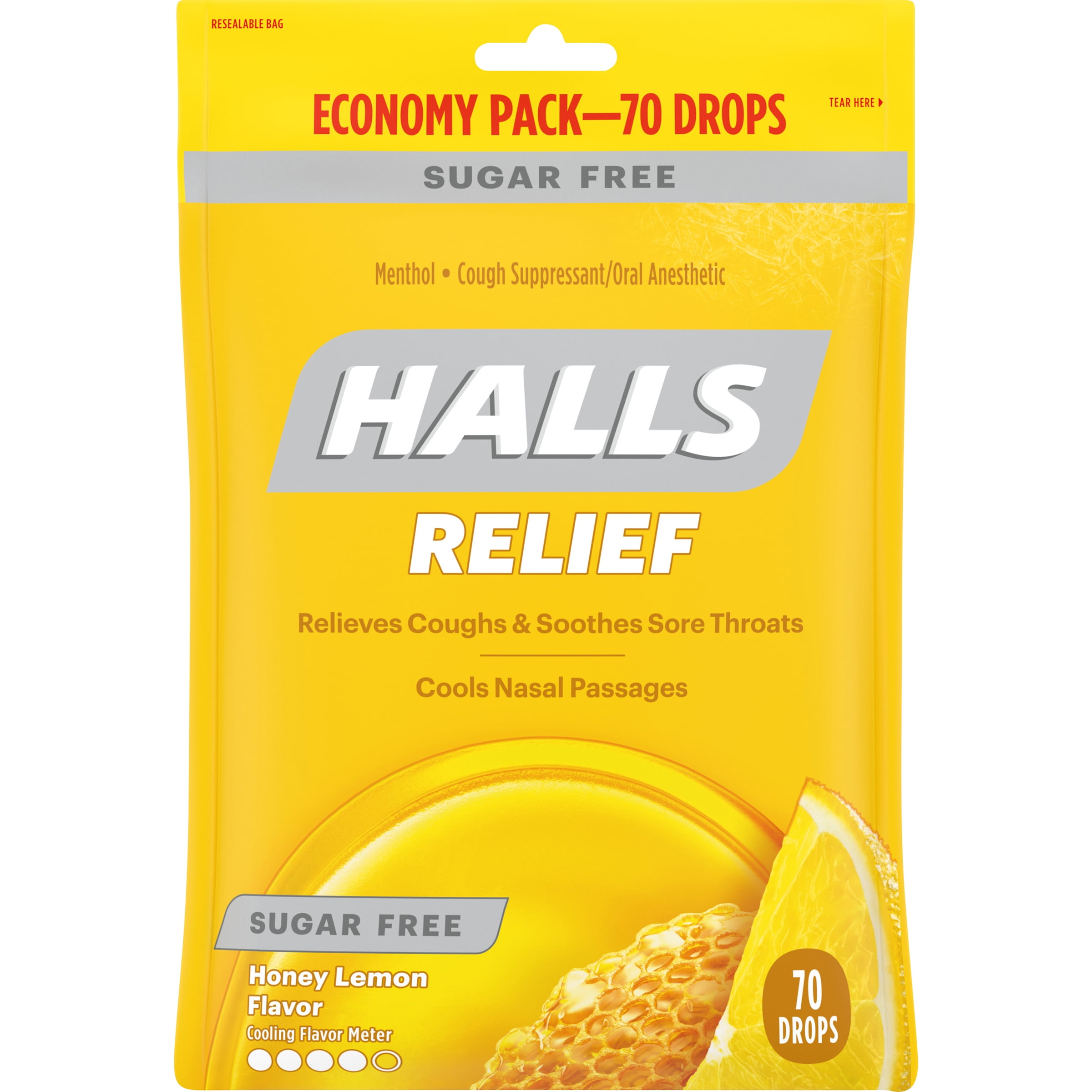 (12 pack) HALLS Relief Honey Lemon Sugar Free Cough Drops, Economy Pack, 70 Drops