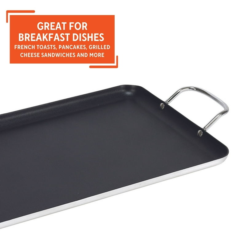 Imusa Large 20 x 12 Nonstick Double Burner Griddle with Metal Handles,  Black