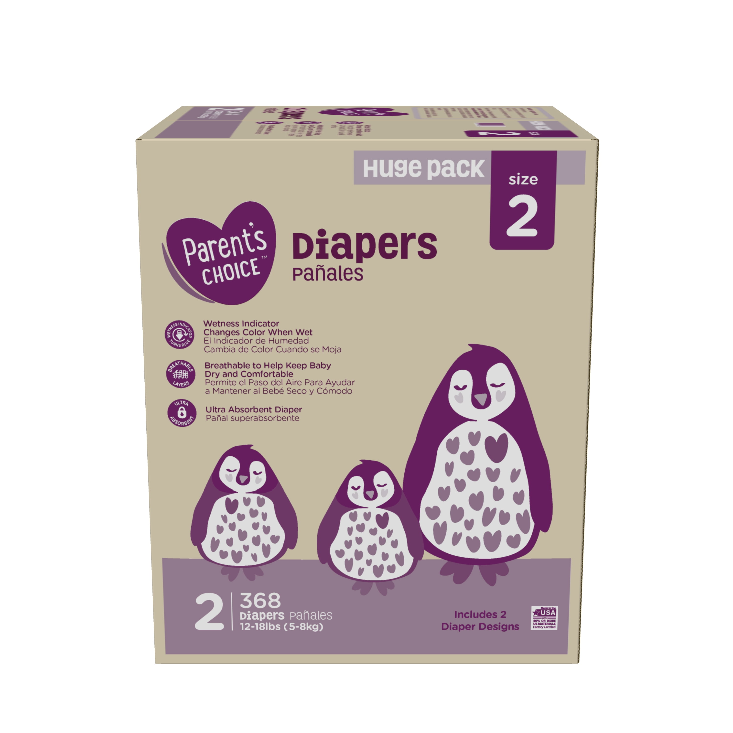 Parent's Choice Diapers, Size 2, 368 Diapers (Mega Box)