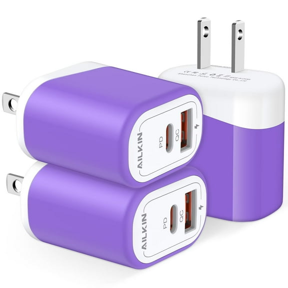 USB C Charger Wall Charger Block,3PCS AILKIN PD 20W Type C Block Charger QC3.0 Fast Charging Charger Plug Power Adapter USB C Brick Cube For Android Phone Fast Charger Block