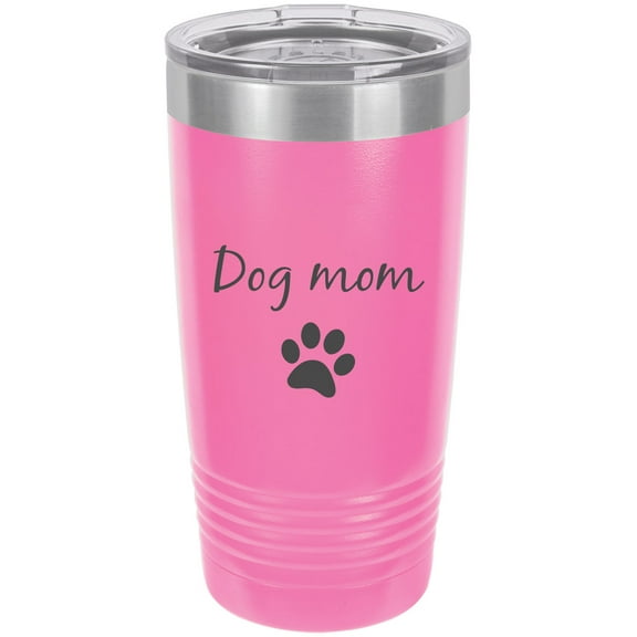 Dog Mom Stainless Steel Engraved Insulated Tumbler 20 Oz Travel Coffee Mug, Pink