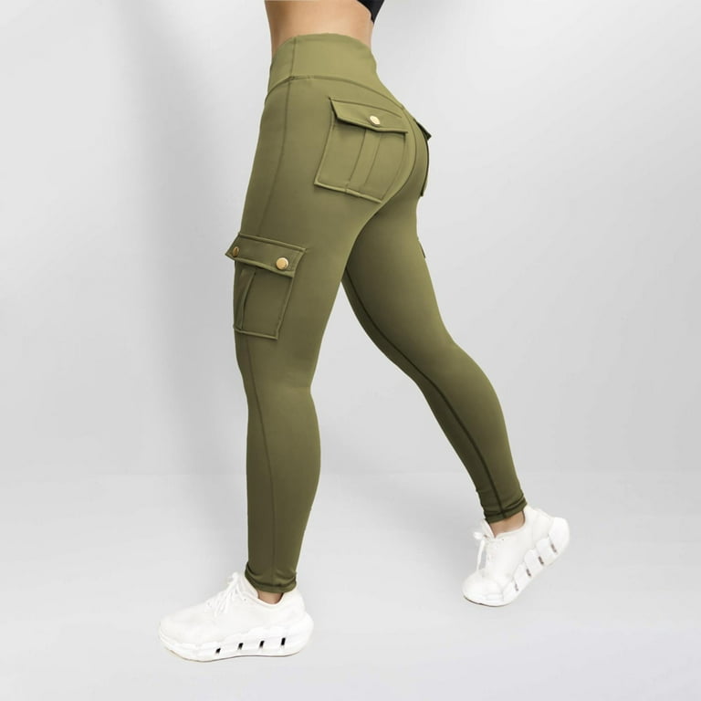 safuny Women's Yoga Legging Skinny Cargo Pants Teen High Elastic Waist  Casual Comfy Daily Sports Girls Relaxed Solid Color Trousers Fashion Army  Green XXL 