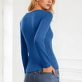 thumbnail image 4 of Adeawade T Shirts For Womens Long Sleeve Blouse Solid Color Tee Chic Style Asymmetric Hem Slim Fit Top Trend Wear Sky Blue L, 4 of 5