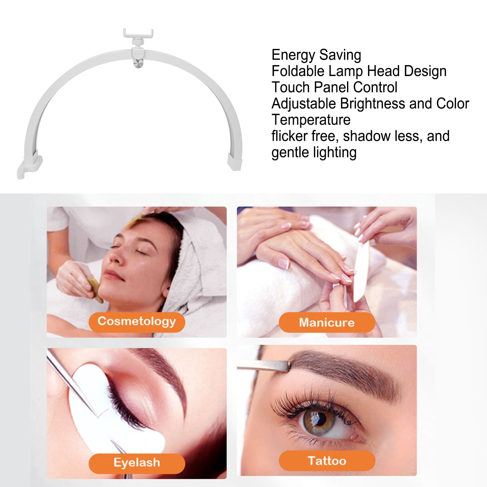 Manicure Desk Lamp, 20W 3200-5600K Foldable 1500LM Touch Panel Control 100-240V Half Moon Table Lamp  For Tattoo