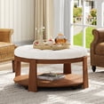 thumbnail image 5 of Leumius Coffee Table,2-Tier Round Oversized Button Tufted Ottoman with Wood Shelf Storage for Living Room,Ivory White, 5 of 7
