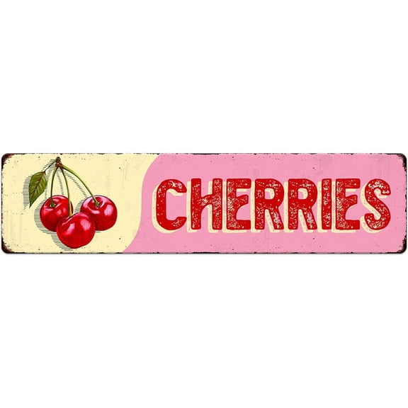 Cherries Fruit Metal Sign Vintage Retro Tin Signs Art Poster Aluminum Sign Home Wall Decor for Farmhouse Country Kitchen Fruit Shop Garden Pub Club Cafe Outdoor Hanging Plaque 4"x16"