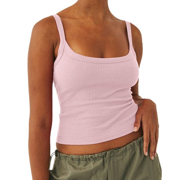 RUTAYY Women's Vest Spaghetti Strap Square Collar Ribbed Slim Fitted Sleeveless Layering Camisole Classic Versatile Tank Tops