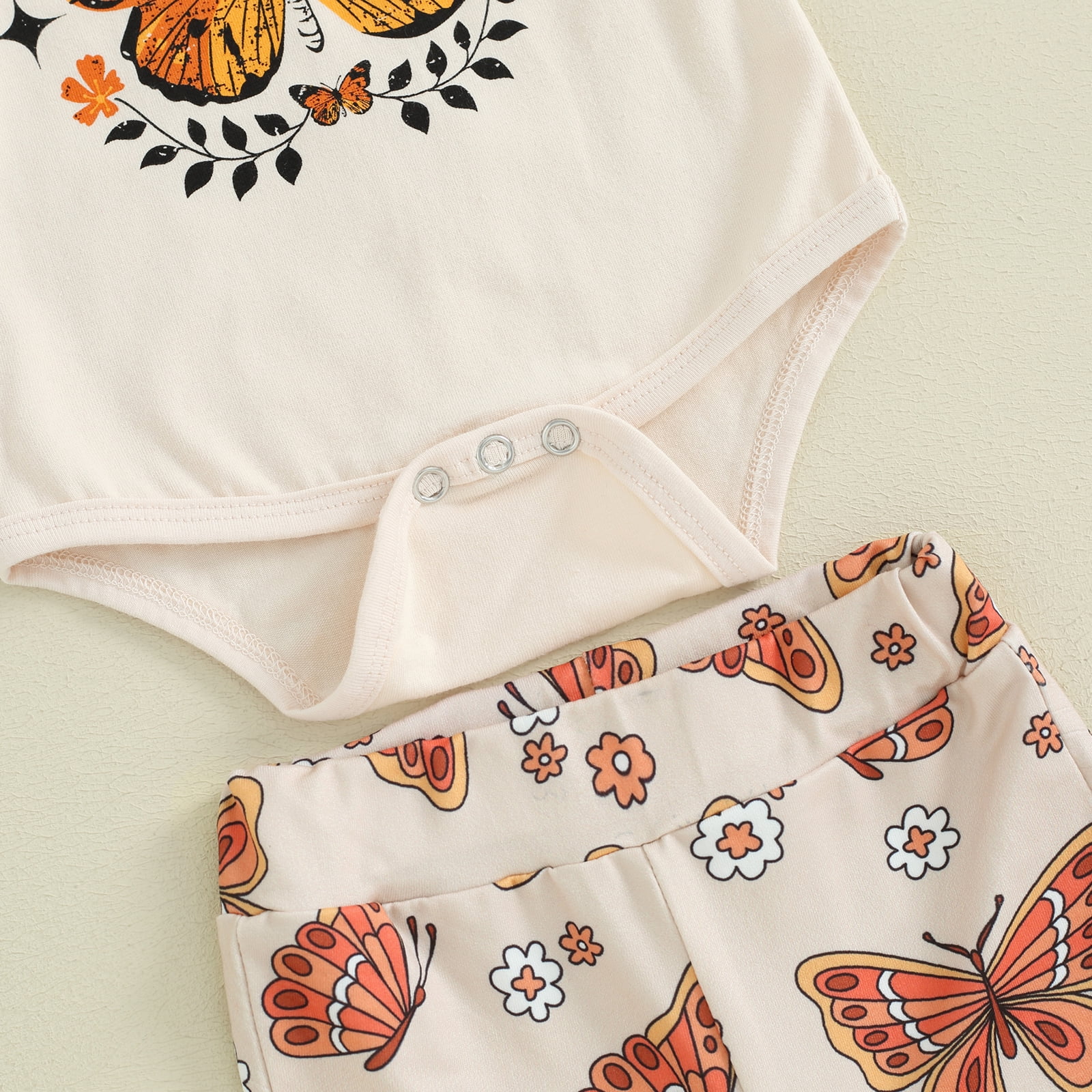 3pcs Baby Girl Ruffle Short-sleeve Letter Print Romper and Elephant Print Flared Pants with Headband Set