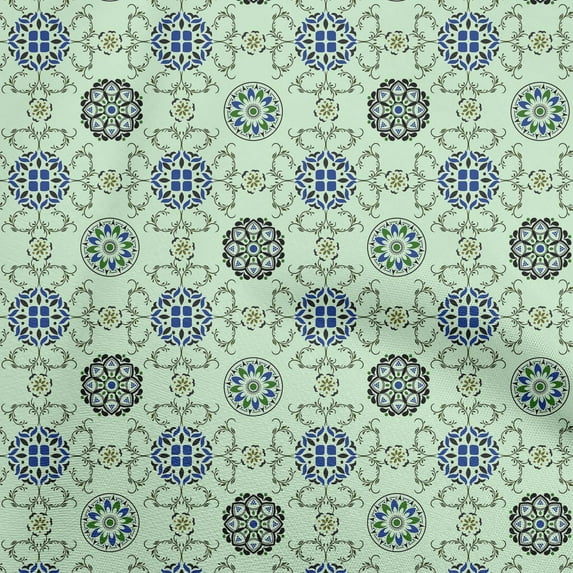 oneOone Viscose Jersey Mint Green Fabric Asian Suzani Sewing Fabric By The Yard Printed Diy Clothing Sewing Supplies 60 Inch Wide