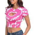 thumbnail image 5 of HDE Women's Heart Cut Out Crop Top Short Sleeve T Shirt Pink Tie Dye - XS, 5 of 6