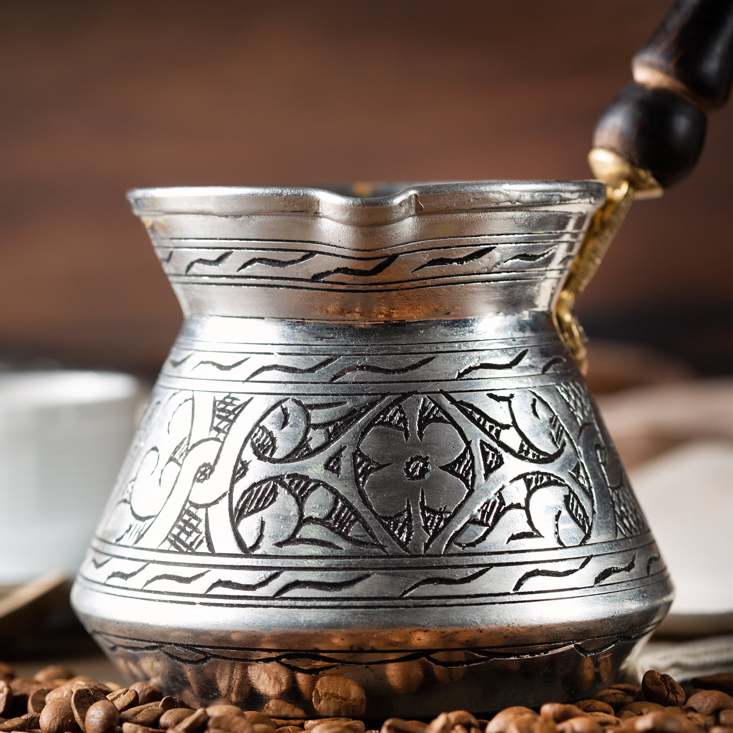 Hakan Turkish Hammered Copper Coffee Pot, Handmade Arabic Greek Vintage  Stove Top Coffee Maker with Brass Handle, Antique Butter Warmer Jazva Briki