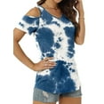 thumbnail image 3 of Xuanfei Women Tie-Dyed Print V Neck Cold Shoulder Design Summer Top, 3 of 4