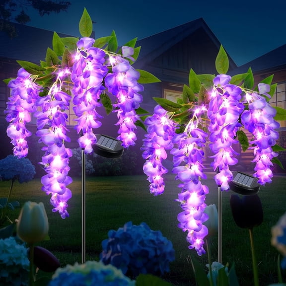 Ninonly Solar Garden Lights, 2 Pack Solar Pathway Lights, 2 Lighting Modes Solar Wisteria Flowers Lights Outdoor Waterproof for Landscape Courtyard